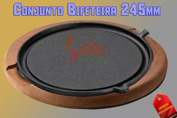 Chapa Petisco Conjunto Bifeteira 245mm Redonda com Suporte em Madeira Fumil Menor preço em Chapa Petisco Conjunto Bifeteira 245mm Redonda com Suporte em Madeira Fumil