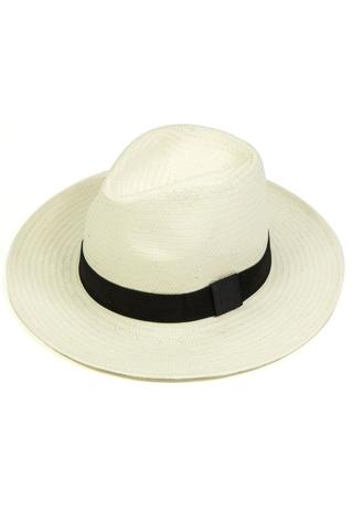 Chapéu Chapelaria Vintage Estilo Panamá Branco - Aba Média - Faixa Preta -