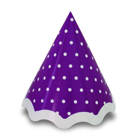 Chapéu de Aniversário Poá Roxo e Branco 10 unidades Kid Art Menor preço em Chapéu de Aniversário Poá Roxo e Branco 10 unidades Kid Art