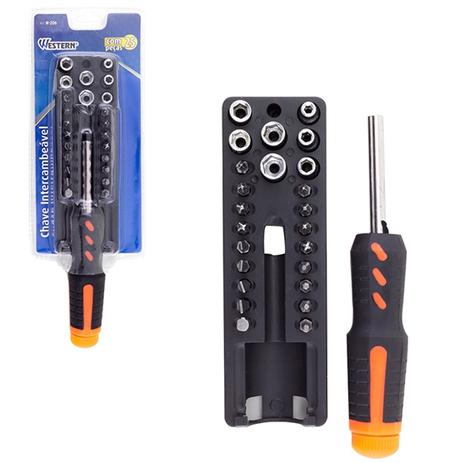 Chave de fenda com 17 bits + 7 canhao / soquete + cabo na cartela - Western Menor preço em Chave de fenda com 17 bits + 7 canhao / soquete + cabo na cartela - Western