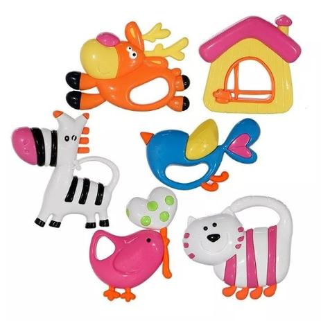 Chocalho infantil colorido animais kit com 6 peças - Art baby Menor preço em Chocalho infantil colorido animais kit com 6 peças - Art baby