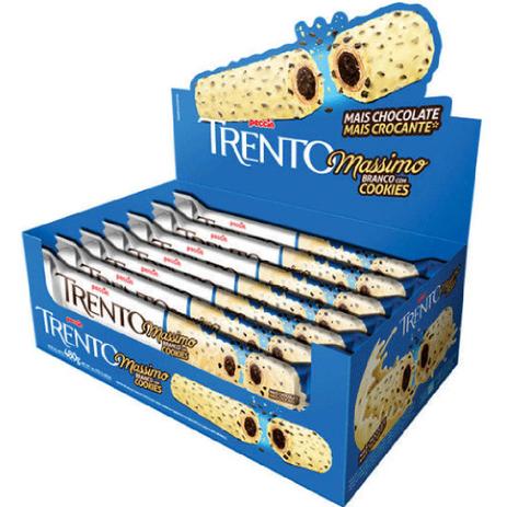 Chocolate com Wafer Trento Massimo Branco com Cookies c/16 - Peccin Menor preço em Chocolate com Wafer Trento Massimo Branco com Cookies c/16 - Peccin