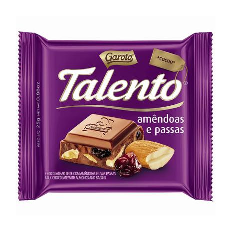 Chocolate Garoto Talento Amêndoas e Uvas Passas 25g Menor preço em Chocolate Garoto Talento Amêndoas e Uvas Passas 25g