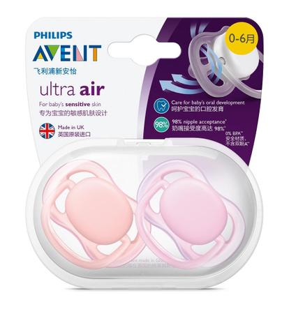 Chupetas Philips Avent Ultra Air Dupla 0 A 6 Meses Rosa Menor preço em Chupetas Philips Avent Ultra Air Dupla 0 A 6 Meses Rosa