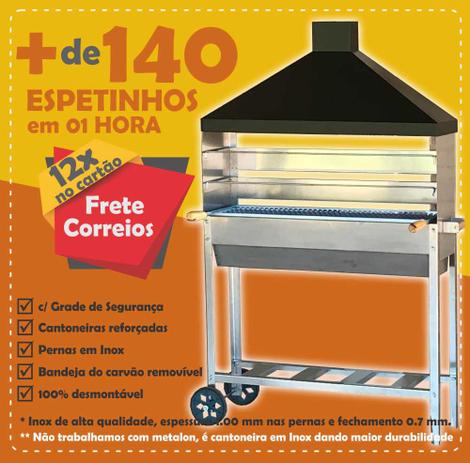 Churrasqueira Espetinho Inox 75 Com Coifa Preta e 02 Grelhas - Loja virtual lumaqmetal Menor preço em Churrasqueira Espetinho Inox 75 Com Coifa Preta e 02 Grelhas - Loja virtual lumaqmetal