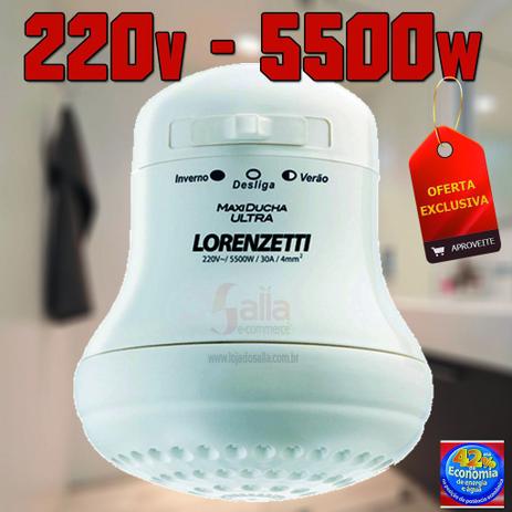 Chuveiro Banho Maxi Ducha Lorenzetti 220v 5500w Econômico Menor preço em Chuveiro Banho Maxi Ducha Lorenzetti 220v 5500w Econômico