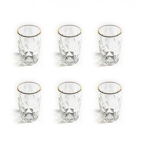 Cj.6 Copos Altos de Vidro c/Fio Ouro Diamond Transpar.350ml - Lyor Menor preço em Cj.6 Copos Altos de Vidro c/Fio Ouro Diamond Transpar.350ml - Lyor