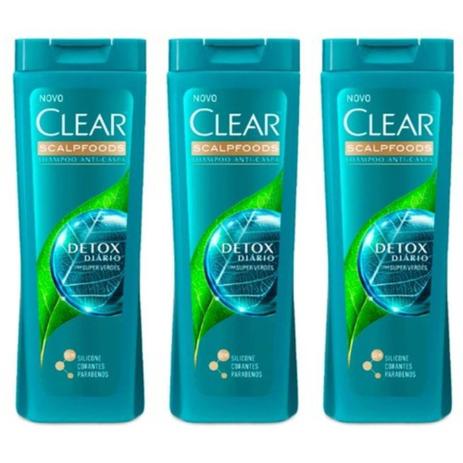 Clear Anticaspa Detox Diário Shampoo 200ml (Kit C/03) Menor preço em Clear Anticaspa Detox Diário Shampoo 200ml (Kit C/03)