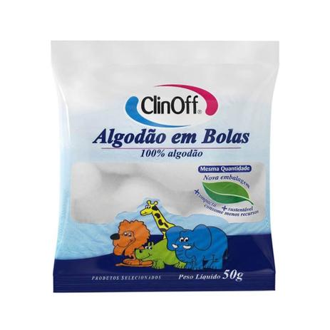 Clin Off Algodão Bolas Brancas 50g Menor preço em Clin Off Algodão Bolas Brancas 50g
