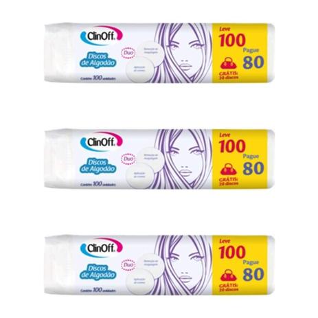 Clin Off Algodão Disco 100g (Kit C/03) Menor preço em Clin Off Algodão Disco 100g (Kit C/03)