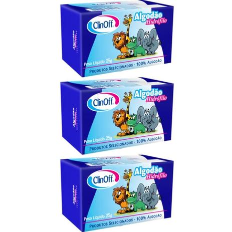Clin Off Algodão Rolo 250g (Kit C/03) Menor preço em Clin Off Algodão Rolo 250g (Kit C/03)