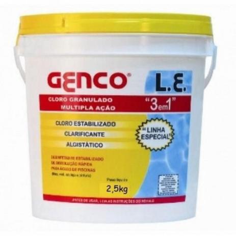 Cloro Estabilizado Granulado Balde 2,5kg 3 em 1 Cloro + Clarificante + Algistatico genco Menor preço em Cloro Estabilizado Granulado Balde 2,5kg 3 em 1 Cloro + Clarificante + Algistatico genco