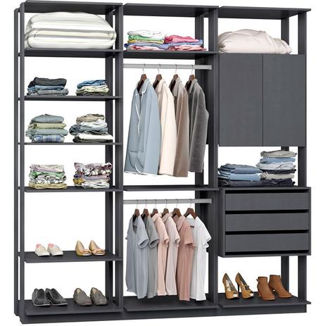 Closet Modulado 1 Armário C/ 3 Gavetas e 2 Cabideiros Clothes 9009 BE Mobiliário Menor preço em Closet Modulado 1 Armário C/ 3 Gavetas e 2 Cabideiros Clothes 9009 BE Mobiliário