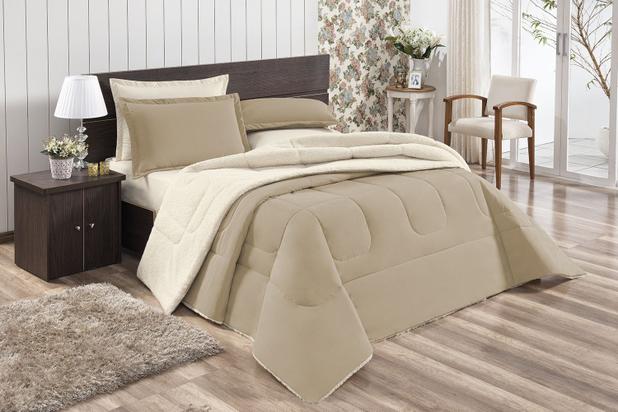 Coberdrom Luxo Sherpa Percal 140 Fios Cama Casal Cáqui - Linda casa Menor preço em Coberdrom Luxo Sherpa Percal 140 Fios Cama Casal Cáqui - Linda casa