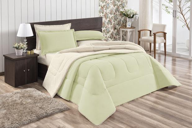 Coberdrom Luxo Sherpa Percal 140 Fios Cama Casal Verde - Linda casa Menor preço em Coberdrom Luxo Sherpa Percal 140 Fios Cama Casal Verde - Linda casa