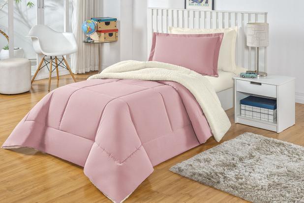 Coberdrom Sherpa Solteiro Edredom Felpudo Dupla Face Rosa - Linda Casa Menor preço em Coberdrom Sherpa Solteiro Edredom Felpudo Dupla Face Rosa - Linda Casa