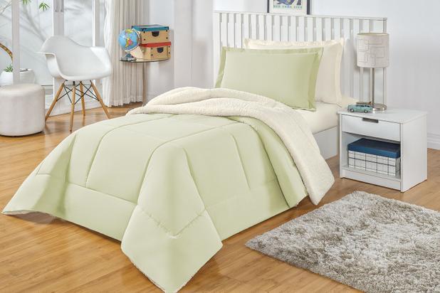 Coberdrom Sherpa Solteiro Edredom Felpudo Dupla Face Verde - Linda casa é boa?