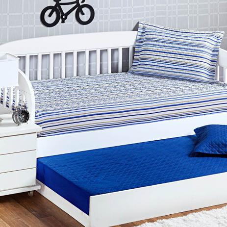 Cobre Leito Bicama Solteiro Matelassê Estampado com Elástico - Prático 2 Peças Listrado Azul - Aquarela enxovais Menor preço em Cobre Leito Bicama Solteiro Matelassê Estampado com Elástico - Prático 2 Peças Listrado Azul - Aquarela enxovais