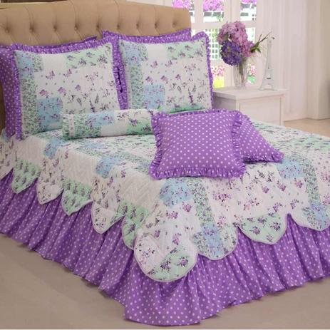 Cobre Leito Casal Queen Belize Estampado 06 Peças - Lilás - Decoralle Menor preço em Cobre Leito Casal Queen Belize Estampado 06 Peças - Lilás - Decoralle