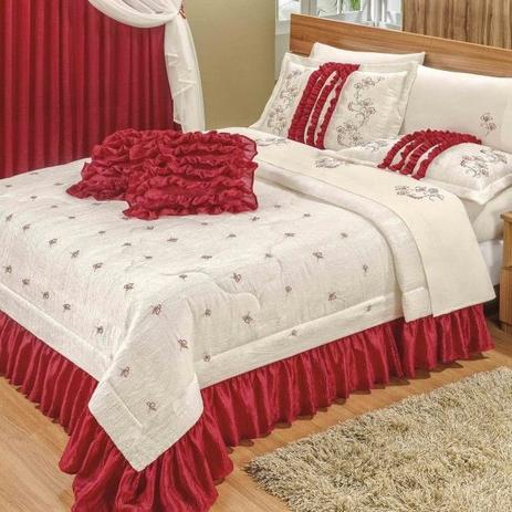 Cobre Leito Casal Queen Renascence 07 Peças Tecido Seda Amassada - Vermelho - Valle Menor preço em Cobre Leito Casal Queen Renascence 07 Peças Tecido Seda Amassada - Vermelho - Valle