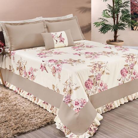 Cobre Leito Casal Queen Riviera Tecido Percal Estampado Florido 5 Peças - Bege Floral - Bia Enxovais Menor preço em Cobre Leito Casal Queen Riviera Tecido Percal Estampado Florido 5 Peças - Bege Floral - Bia Enxovais