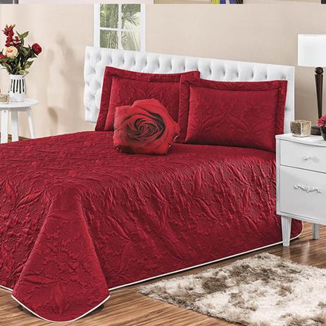 Cobre Leito Casal Queen Rose + 2 Porta Travesseiros + 1 Almofada Casa Dona Vermelho Menor preço em Cobre Leito Casal Queen Rose + 2 Porta Travesseiros + 1 Almofada Casa Dona Vermelho