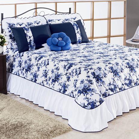 Cobre Leito Casal Queen Vitória Estampado Floral c/ Almofada Flor 8 Peças - Azul - Cor e brilhos é ruim? Cobre Leito Casal Queen Vitória Estampado Floral c/ Almofada Flor 8 Peças - Azul - Cor e brilhos é boa?