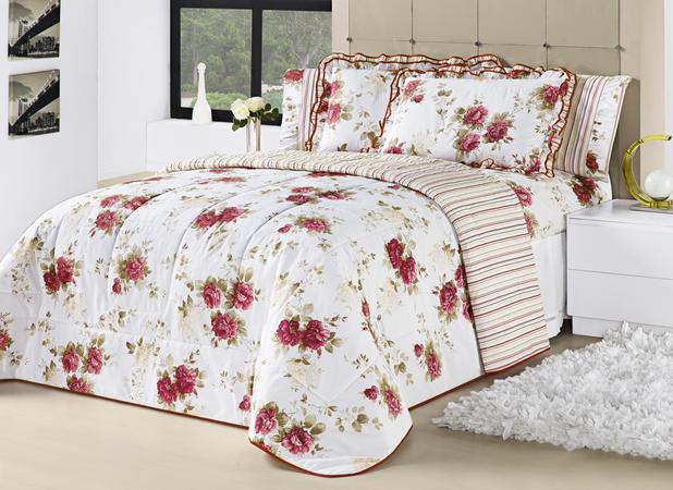 Cobre Leito e Lençol Ternura Queen Dupla Face 8 Peças Vermelho - Home fernandes Menor preço em Cobre Leito e Lençol Ternura Queen Dupla Face 8 Peças Vermelho - Home fernandes