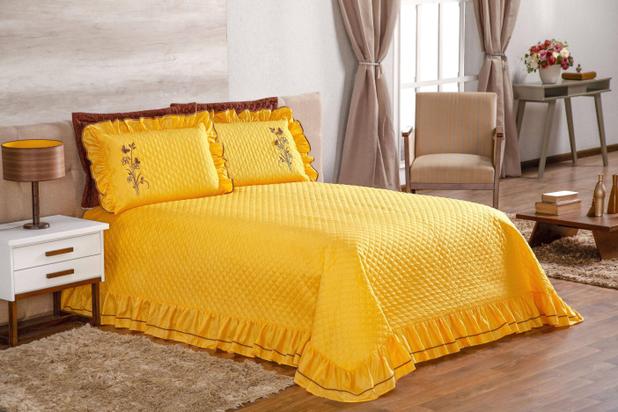 Cobre Leito Ester Re9casa Casal Queen 03 Peças - Cor Amarelo Menor preço em Cobre Leito Ester Re9casa Casal Queen 03 Peças - Cor Amarelo