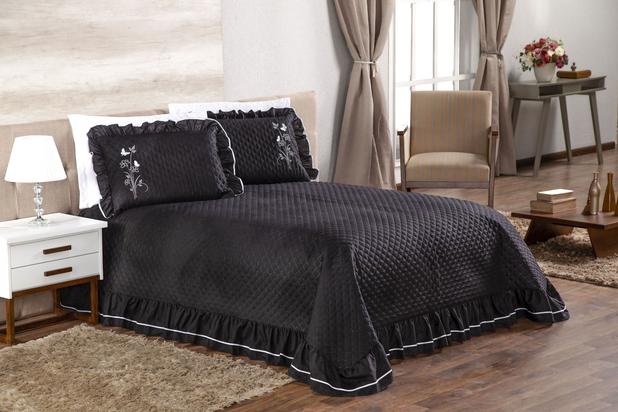 Cobre Leito Ester Re9casa Casal Queen 05 Peças - Cor Preto Menor preço em Cobre Leito Ester Re9casa Casal Queen 05 Peças - Cor Preto