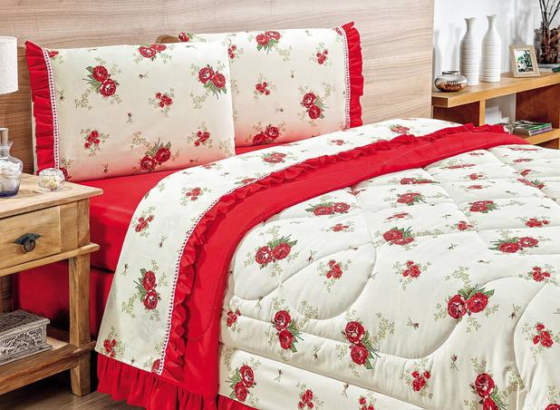 Cobre Leito + Jogo de Lençol Casal Veneza Vermelho com 5 peças - Valle enxovais Menor preço em Cobre Leito + Jogo de Lençol Casal Veneza Vermelho com 5 peças - Valle enxovais