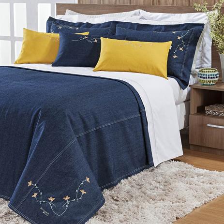 Cobre Leito King Tecido Jeans com Bordado 100 Algodão - Gallen 6 Peças Mostarda - Bernadete casa é boa?