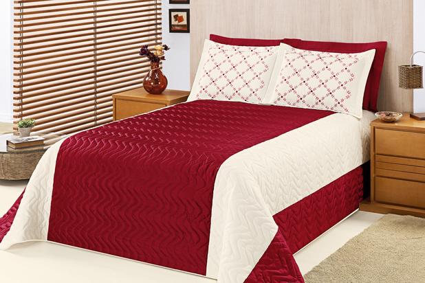 Cobre Leito Poly Casal Queen 05 Peças Vermelho - Home fernandes Menor preço em Cobre Leito Poly Casal Queen 05 Peças Vermelho - Home fernandes