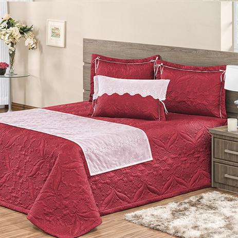 Cobre Leito Queen Dionísio + 2 Porta Travesseiros + 1 Capa de Almofada + 1 Xale Casa Dona Vermelho Menor preço em Cobre Leito Queen Dionísio + 2 Porta Travesseiros + 1 Capa de Almofada + 1 Xale Casa Dona Vermelho