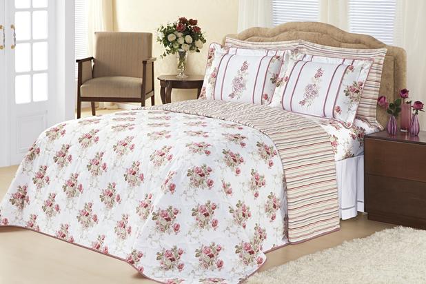 Cobre Leito Queen Jasmin Com Lençol Dupla Face 8 Peças Rosê - Home fernandes Menor preço em Cobre Leito Queen Jasmin Com Lençol Dupla Face 8 Peças Rosê - Home fernandes