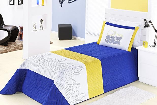 Cobre Leito Rock Solteiro Azul e Amarelo com 3 peças Poliéster e Polipropileno - Aquarela é ruim? Cobre Leito Rock Solteiro Azul e Amarelo com 3 peças Poliéster e Polipropileno - Aquarela é boa?