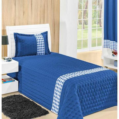 Cobre Leito Solteiro Basic 02 Peças Detalhe Estampado - Azul - Smaniotto Menor preço em Cobre Leito Solteiro Basic 02 Peças Detalhe Estampado - Azul - Smaniotto