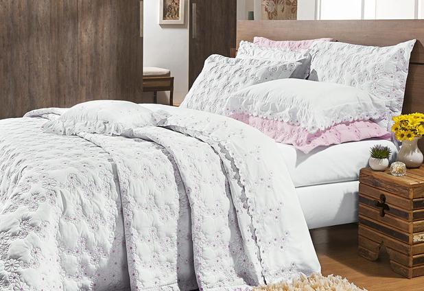Cobre Leito Solteiro Coleção Nuance Branco e Rosa Algodão 200 Fios com 2 peças - Bernadete casa Menor preço em Cobre Leito Solteiro Coleção Nuance Branco e Rosa Algodão 200 Fios com 2 peças - Bernadete casa