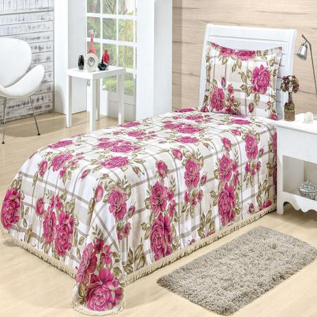 Cobre Leito Solteiro La Bella 2 Peças com Franja Floral Pink - Bia enxovais Menor preço em Cobre Leito Solteiro La Bella 2 Peças com Franja Floral Pink - Bia enxovais