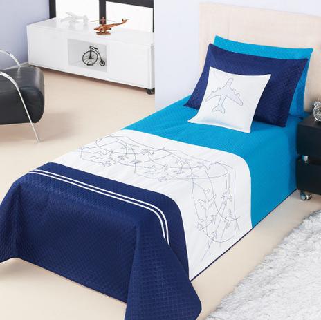 Cobre Leito Solteiro Matelassê Aviões 3 Peças - Azul - Aquarela enxovais Menor preço em Cobre Leito Solteiro Matelassê Aviões 3 Peças - Azul - Aquarela enxovais