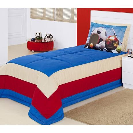 Cobre Leito Solteiro Sport 03 Peças - Azul - Decorativa Menor preço em Cobre Leito Solteiro Sport 03 Peças - Azul - Decorativa