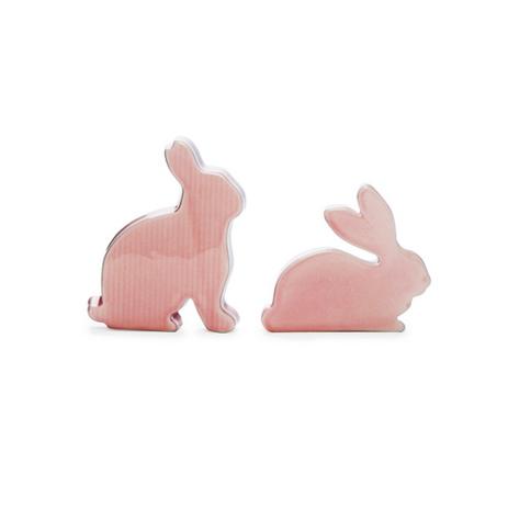 Menor preço em Coelho De Páscoa Decorativo Cerâmica 2 Unid. Rosa - Cromus
