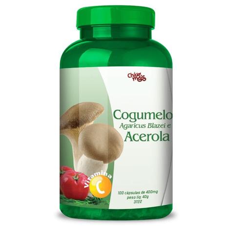 Cogumelo Agais Blazei + Acerola Chá Mais 100 cápsulas Menor preço em Cogumelo Agais Blazei + Acerola Chá Mais 100 cápsulas