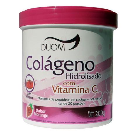 Colágeno Hidrolisado 200g Sabor Morango - Duom Menor preço em Colágeno Hidrolisado 200g Sabor Morango - Duom