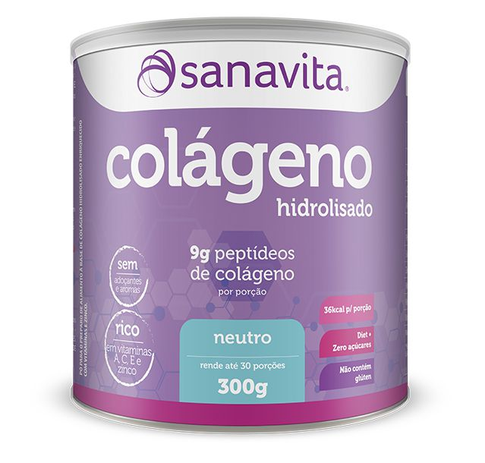Colágeno Hidrolisado em pó Sanavita 300g Neutro Menor preço em Colágeno Hidrolisado em pó Sanavita 300g Neutro