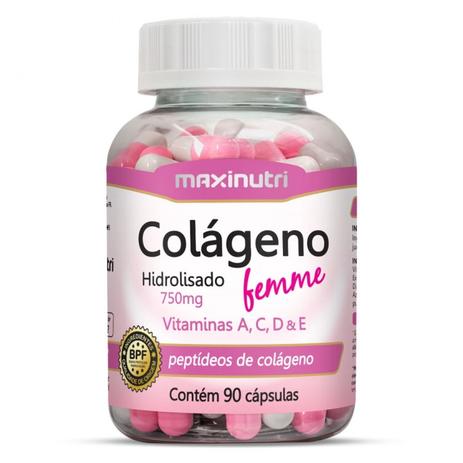 Colágeno Hidrolisado Femme 750mg Vit. A, C, D e E - com 90 Cáps - Maxinutri Menor preço em Colágeno Hidrolisado Femme 750mg Vit. A, C, D e E - com 90 Cáps - Maxinutri