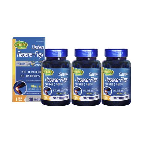 Colágeno Tipo 2 Osteo Regene-flex 30 Tabletes Unilife - Kit 3 Unidades - Unilife vitamins Menor preço em Colágeno Tipo 2 Osteo Regene-flex 30 Tabletes Unilife - Kit 3 Unidades - Unilife vitamins