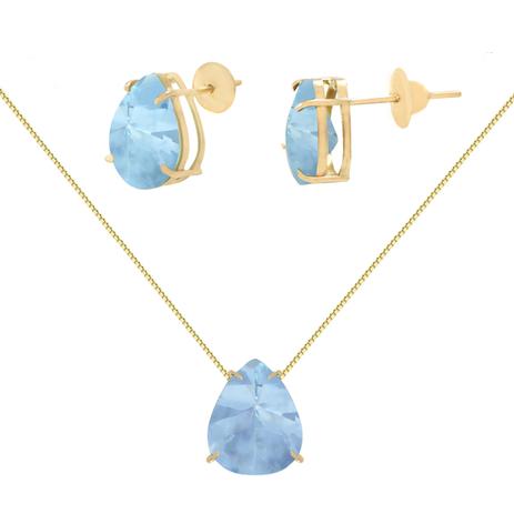 Colar de ouro 18k conjunto veneziana com pingente gota topazio - Jjoias Menor preço em Colar de ouro 18k conjunto veneziana com pingente gota topazio - Jjoias
