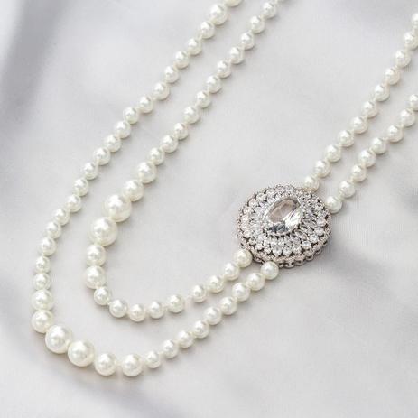 Colar de Pérola Shell Longo Duplo com Zircônia Branca - Prata fina Menor preço em Colar de Pérola Shell Longo Duplo com Zircônia Branca - Prata fina