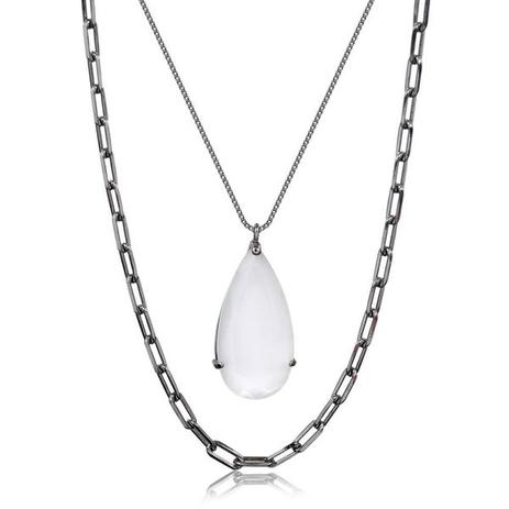 Colar duplo com corrente cartier e gota calcedônia branca folheado em ródio negro - 3150000000780 - Francisca joias contemporâneas Menor preço em Colar duplo com corrente cartier e gota calcedônia branca folheado em ródio negro - 3150000000780 - Francisca joias contemporâneas